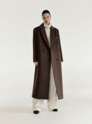 Płaszcz oversize z wełną - brązowy. Brązowe płaszcze damskie Reserved, l, bez wzorów, z tkaniny, bez kołnierzyka, bez kaptura. Za 599.99 zł.