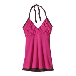Koszulka bez rękawów damska Patagonia Layered Mesh Halter Top RDMG. Czerwone topy damskie Patagonia, bez wzorów, z meshu, bez kołnierzyka, bez ramiączek. Za 164.14 zł.