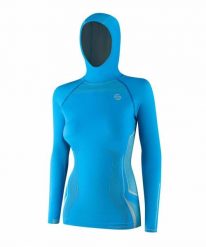 Bluza damska z kapturem Brubeck FITNESS. Niebieskie bluzy damskie Brubeck, uniwersalny, bez wzorów, z materiału, eleganckie, bez ramiączek, z kapturem. Za 79.99 zł.