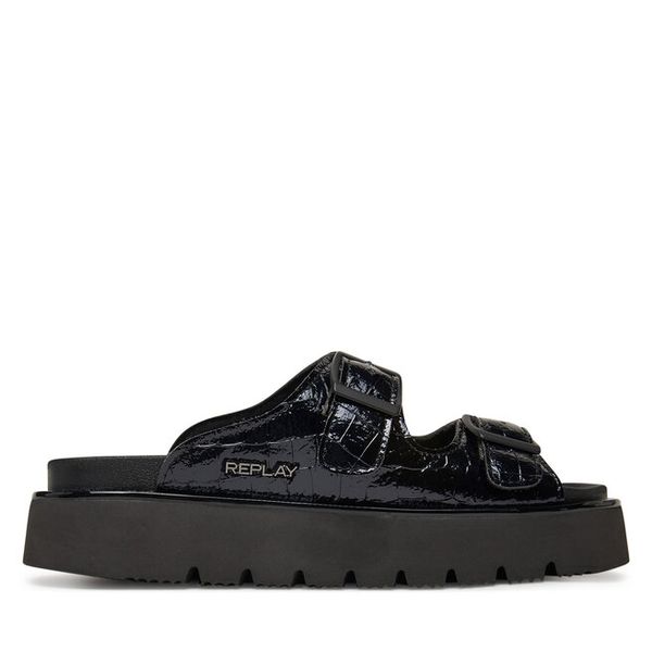 Klapki REPLAY. Czarne klapki damskie Replay, bez wzorów, bez obcasa, bez zapięcia. Za 449.99 zł.