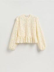 Koszula ze strukturalnej tkaniny - złamana biel. Koszule damskie Reserved, l, bez wzorów, z bawełny, bez kołnierzyka, bez ramiączek. Za 199.99 zł.