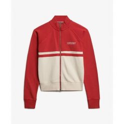Damska bluza dresowa zapinana na zamek Superdry Athletic Essentials. Czerwone bluzy damskie Superdry, xl, bez wzorów, z dresówki, klasyczne, bez ramiączek, bez kaptura. Za 330.50 zł.