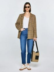 Marynarka damska w kratę Galani 601. Czerwone marynarki i żakiety damskie BIG STAR, bez wzorów, z jeansu, klasyczne, bez kołnierzyka, bez ramiączek. Za 359.99 zł.