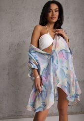 Niebieska Nietoperzowa Koszula z Bawełną o Fasonie Oversize Celista. Niebieskie koszule damskie Renee, bez wzorów, z bawełny, eleganckie, bez kołnierzyka, bez ramiączek. Za 109.99 zł.