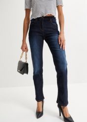 Dżinsy Straight, Mid Waist, ze stretchem. Szare jeansy damskie bonprix, bez wzorów, z jeansu, klasyczne. Za 92.99 zł.