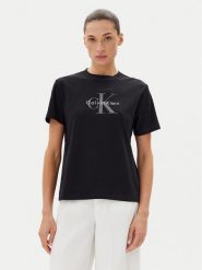 Calvin Klein Jeans T-Shirt Hero LV047B865G Czarny Regular Fit. Czarne t-shirty damskie Calvin Klein Jeans, m, bez wzorów, z bawełny, bez kołnierzyka, bez ramiączek. Za 139.99 zł.
