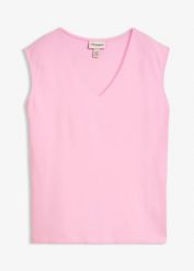 T-shirt z dekoltem w serek z czystej bawełny organicznej. Czarne t-shirty damskie bonprix, uniwersalny, bez wzorów, z bawełny, bez kołnierzyka, bez ramiączek. Za 44.99 zł.