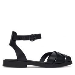 Sandały Fly London. Czarne sandały damskie Fly London, bez wzorów, bez obcasa, na płaskiej podeszwie, bez zapięcia. Za 420.99 zł.