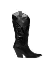 DeeZee Kowbojki W3LH170101 Czarny. Czarne kozaki damskie DeeZee, bez wzorów, z materiału, bez obcasa, na słupku, bez zapięcia. Za 259.99 zł.