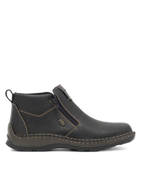 Rieker Botki 05398-00 Czarny. Czarne botki męskie Rieker, bez wzorów, ze skóry, bez obcasa, bez zapięcia. Za 399.99 zł.