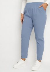 Niebieskie Spodnie z Wiskozą z Gumką w Talii i Aplikacjami przy Nogawkach Stellorie. Niebieskie spodnie materiałowe damskie Born2be, z aplikacjami, z jeansu, eleganckie, plus size. Za 64.99 zł.