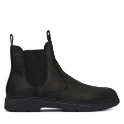 Sztyblety BOSS. Czarne botki męskie Boss, bez wzorów, bez obcasa, bez zapięcia. Za 799.99 zł.