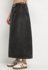 Czarna Rozkloszowana Spódnica Jeansowa Maxi z Paskiem Triwisa. Czarne spódnice damskie Born2be, l, bez wzorów, z jeansu, maxi, rozkloszowane. Za 74.99 zł.