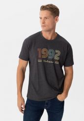 Koszulka z printem, Comfort Fit, T-RETRO. Szare t-shirty męskie Volcano, m, bez wzorów, z bawełny, bez kołnierzyka, bez ramiączek. Za 69.99 zł.
