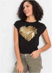 T-shirt z mieszanki wiskozy. Czarne t-shirty damskie bonprix, bez wzorów, z wiskozy, bez kołnierzyka, bez ramiączek. Za 54.99 zł.