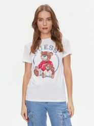 Guess T-Shirt W4RI86 K9SN1 Biały Regular Fit. Białe t-shirty damskie Guess, s, z aplikacjami, z bawełny, bez kołnierzyka, bez ramiączek. Za 129.99 zł.