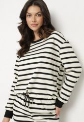 Czarna Bawełniana Bluza w Paski ze Ściągaczem Fenerala. Czarne bluzy damskie Born2be, l, bez wzorów, z bawełny, casualowe, bez ramiączek, bez kaptura. Za 89.99 zł.