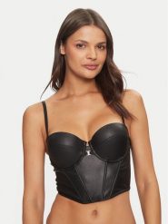 Guess Biustonosz top O4BC11 WGI80 Czarny. Czarne topy damskie Guess, xl, z aplikacjami, ze skóry, bez kołnierzyka, bez ramiączek. Za 189.99 zł.