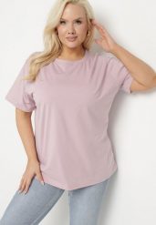 Różowy Bawełniany Klasyczny T-shirt Oltebia. Czerwone t-shirty damskie Born2be, uniwersalny, bez wzorów, z bawełny, klasyczne, bez kołnierzyka, bez ramiączek. Za 34.99 zł.