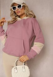 Ciemnoróżowa Bawełniana Bluza z Kapturem i Wstawkami z Polaru Qilin. Czerwone bluzy damskie Renee, z aplikacjami, z bawełny, casualowe, bez ramiączek, z kapturem. Za 84.99 zł.