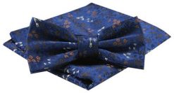 Mucha Męska z Poszetką w Zestawie - Alties - Jasny Granat z Motywem Kwiatów. Niebieskie krawaty i muchy Alties, bez wzorów, eleganckie. Za 54.00 zł.