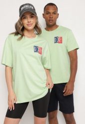 Jasnozielona Bawełniana Koszulka z Nadrukiem Zenalin. Zielone bluzki damskie Born2be, l, bez wzorów, z bawełny, eleganckie, bez kołnierzyka, bez ramiączek. Za 29.99 zł.