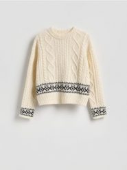 Wełniany sweter - złamana biel. Swetry nierozpinane damskie Reserved, l, bez wzorów, z wełny, bez kołnierzyka, bez ramiączek. Za 259.99 zł.