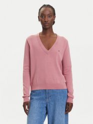 Tommy Jeans Sweter Essential DW0DW19888 Różowy Regular Fit. Czerwone swetry nierozpinane damskie Tommy Jeans, xxs, bez wzorów, z bawełny, bez kołnierzyka, bez ramiączek. Za 389.99 zł.
