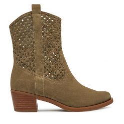 Botki Unisa. Brązowe botki damskie Unisa, bez wzorów, bez obcasa, na słupku, bez zapięcia. Za 539.99 zł.