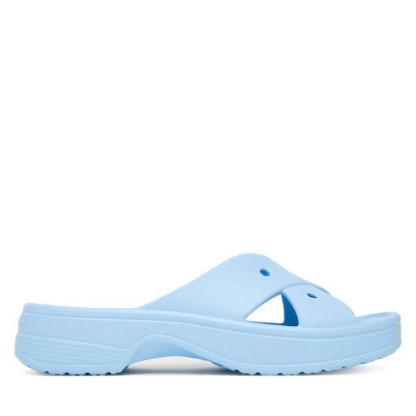 Klapki Crocs. Niebieskie klapki damskie Crocs, bez wzorów, bez obcasa, bez zapięcia. Za 149.99 zł.