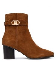 Tommy Hilfiger Botki Th Strap Suede Block Heel Boot FW0FW09521 Beżowy ciemny. Brązowe botki damskie Tommy Hilfiger, bez wzorów, ze skóry, bez obcasa, na słupku, bez zapięcia. Za 699.99 zł.