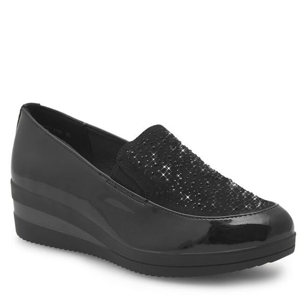 Półbuty Clara Barson. Czarne półbuty damskie Clara Barson, bez wzorów, bez obcasa, na koturnie, bez zapięcia. Za 119.99 zł.