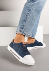 Granatowe Płaskie Trampki ze Skóry Naturalnej ze Skórzaną Wkładką i Ozdobnym Noskiem Milili. Niebieskie trampki i tenisówki damskie Renee, bez wzorów, z jeansu, bez zapięcia. Za 79.99 zł.