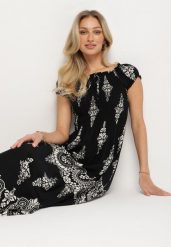 Czarna Wiskozowa Sukienka z Marszczoną Góra i Wzorem Boho Ellifae. Czarne sukienki damskie Born2be, na spotkanie biznesowe, l, z aplikacjami, z wiskozy, boho, bez kołnierzyka, bez ramiączek, maxi. Za 54.99 zł.