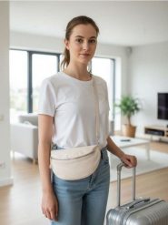 Saszetka nerka na regulowanym pasku z imitacji skóry - kremowy. Białe saszetki i nerki męskie Sinsay, bez wzorów, ze skóry. Za 29.99 zł.