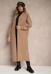 Ciemnobeżowy Długi Kardigan Bez Zapięć z Kieszeniami i Ściągaczami przy Mankietach Jackidra. Brązowe kardigany damskie Renee, uniwersalny, bez wzorów, eleganckie, bez kołnierzyka. Za 159.99 zł.