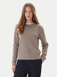 Tommy Hilfiger Sweter Fine WW0WW44993 Beżowy Regular Fit. Brązowe swetry nierozpinane damskie Tommy Hilfiger, m, bez wzorów, z bawełny, bez kołnierzyka, bez ramiączek. Za 559.99 zł.