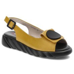 Żółte Sandały Artiker Modne Obuwie Damskie. Żółte sandały damskie Artiker, bez wzorów, ze skóry, bez obcasa, bez zapięcia. Za 239.00 zł.