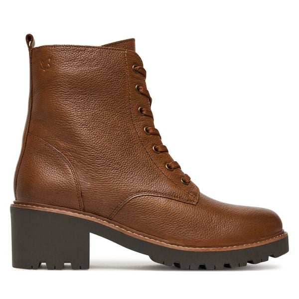 Trzewiki Caprice. Brązowe botki damskie Caprice, bez wzorów, bez obcasa, na słupku, bez zapięcia. Za 449.99 zł.