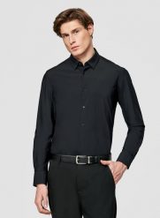 PAKO LORENTE - Czarna dzianinowa koszula męska. Czarne koszule męskie Pako Lorente, l, bez wzorów, z dzianiny, bez kołnierzyka, bez ramiączek. Za 299.99 zł.