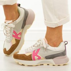 Fuksja skórzane sneakersy damskie Kobbo 66954. Czerwone obuwie sportowe damskie Kobbo, na jesień, bez wzorów, z jeansu, z okrągłym noskiem, bez zapięcia, trekkingowe. Za 249.00 zł.