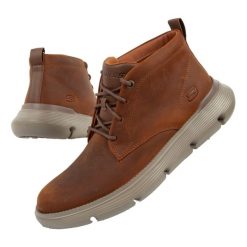 Buty sportowe męskie Skechers. Brązowe buty sportowe męskie Skechers, bez wzorów, ze skóry, bez zapięcia. Za 259.00 zł.