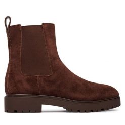 Sztyblety LAUREN RALPH LAUREN. Brązowe botki damskie Lauren Ralph Lauren, bez wzorów, bez obcasa, na płaskiej podeszwie, bez zapięcia. Za 879.99 zł.