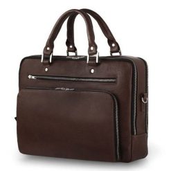 Skórzana męska torba na laptopa Solier SL24 Shannon ciemny brąz. Brązowe torby na laptopa damskie Solier, bez wzorów, ze skóry. Za 799.98 zł.