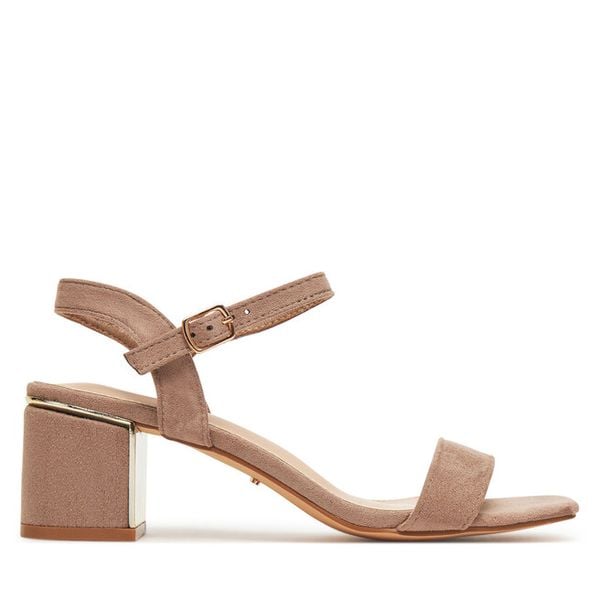 Sandały DeeZee. Brązowe sandały damskie DeeZee, bez wzorów, bez obcasa, na słupku, bez zapięcia. Za 129.99 zł.