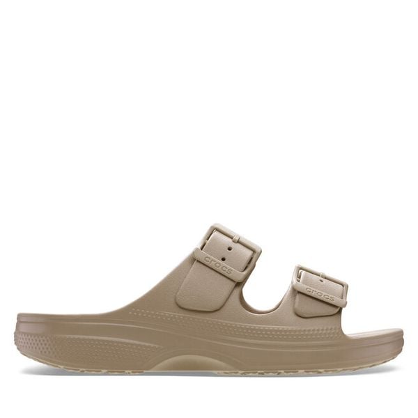 Klapki Crocs. Brązowe klapki damskie Crocs, bez wzorów, bez obcasa, bez zapięcia. Za 152.99 zł.