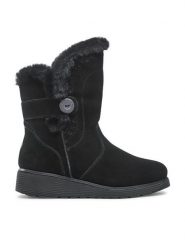 Skechers Botki Cozy Peak 49811/BLK Czarny. Czarne botki damskie Skechers, bez wzorów, ze skóry, bez obcasa, na płaskiej podeszwie, bez zapięcia. Za 379.99 zł.