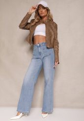 Niebieskie Jeansy z Bawełną High Waist o Szerokim Kroju Elaridia. Niebieskie jeansy damskie Renee, z aplikacjami, z bawełny, eleganckie, z podwyższonym stanem. Za 49.99 zł.