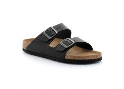 Klapki Birkenstock Arizona Czarne Damskie. Czarne klapki damskie Birkenstock, bez wzorów, z nubiku, klasyczne, bez obcasa, bez zapięcia. Za 566.60 zł.