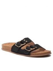 DeeZee Klapki WS280601-01 Czarny. Czarne klapki damskie DeeZee, bez wzorów, ze skóry, bez obcasa, bez zapięcia. Za 109.99 zł.